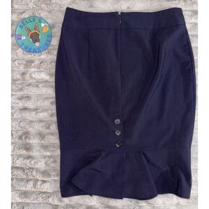 Retro Body By Victoria's Secret Blue Sz 2 Sexy Preppy Button Ruffle Pencil Skirt